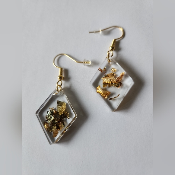 Clear & Gold Geometric Dangle Earrings - Picture 1 of 6